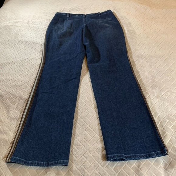 J Mclaughlin Womens 10 Jeans Blue Trouser Boot Cut Tuxedo Stripe Dark Wash - Picture 9 of 12
